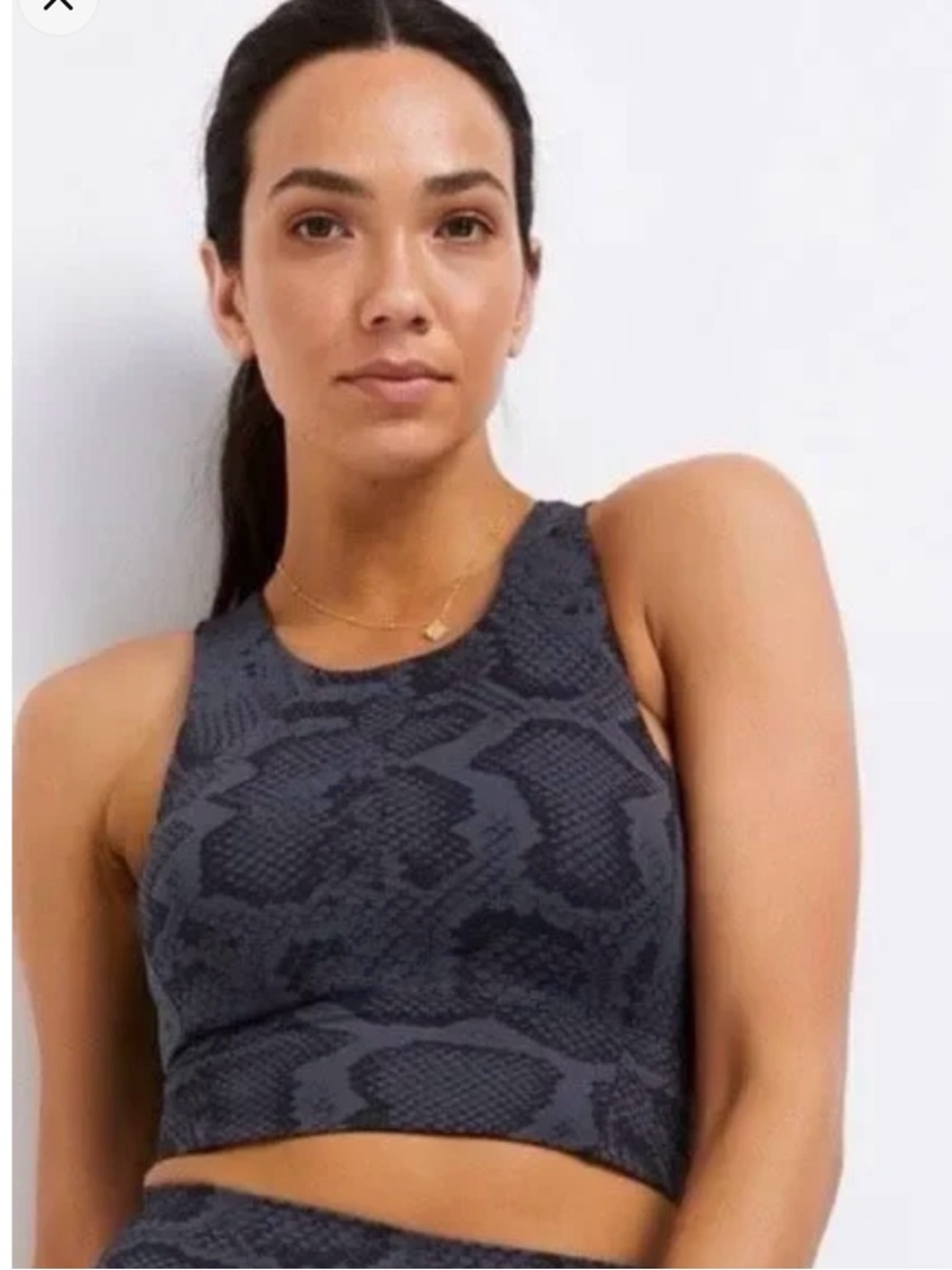 High-Neck Snake-Print Sports Bra in Charcoal